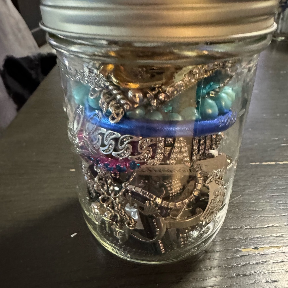 Assorted Jewelry in Mason Jar
